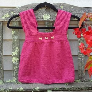 Hand Crafted Handknit Pink Square Neck Butterfly Button Tank Top Sweater 4T